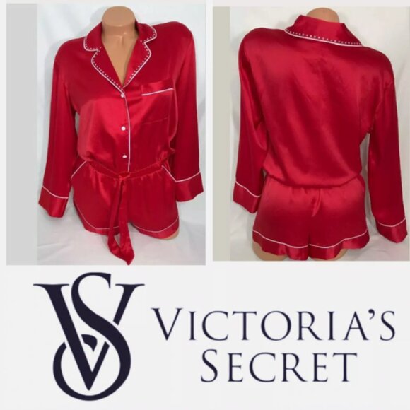 VS Red Satin PJ Rromper - Picture 1 of 4